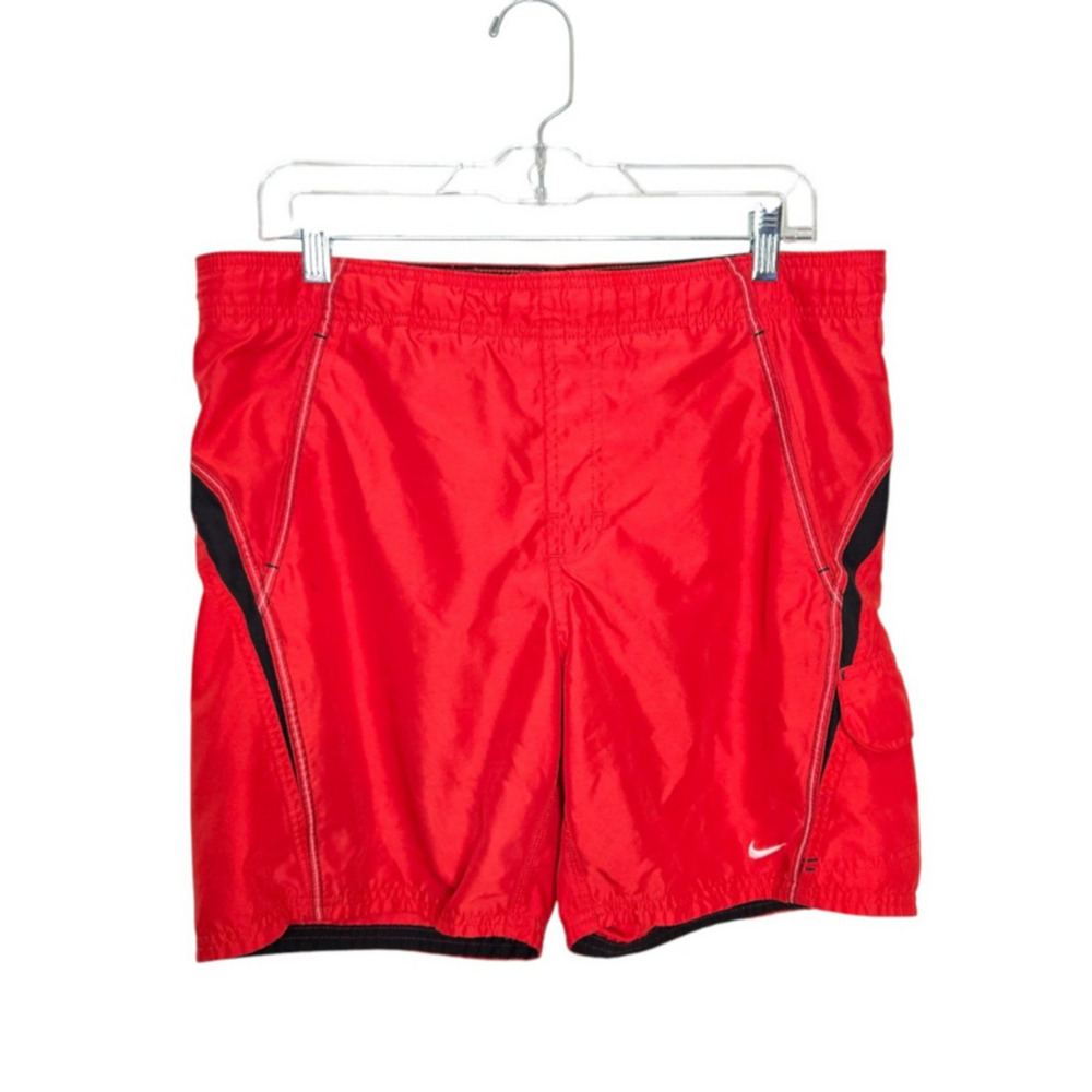 Nike Red Swim Swoosh Lined Trunks Board Shorts Men SZ SM Pool Beach Lifeguard